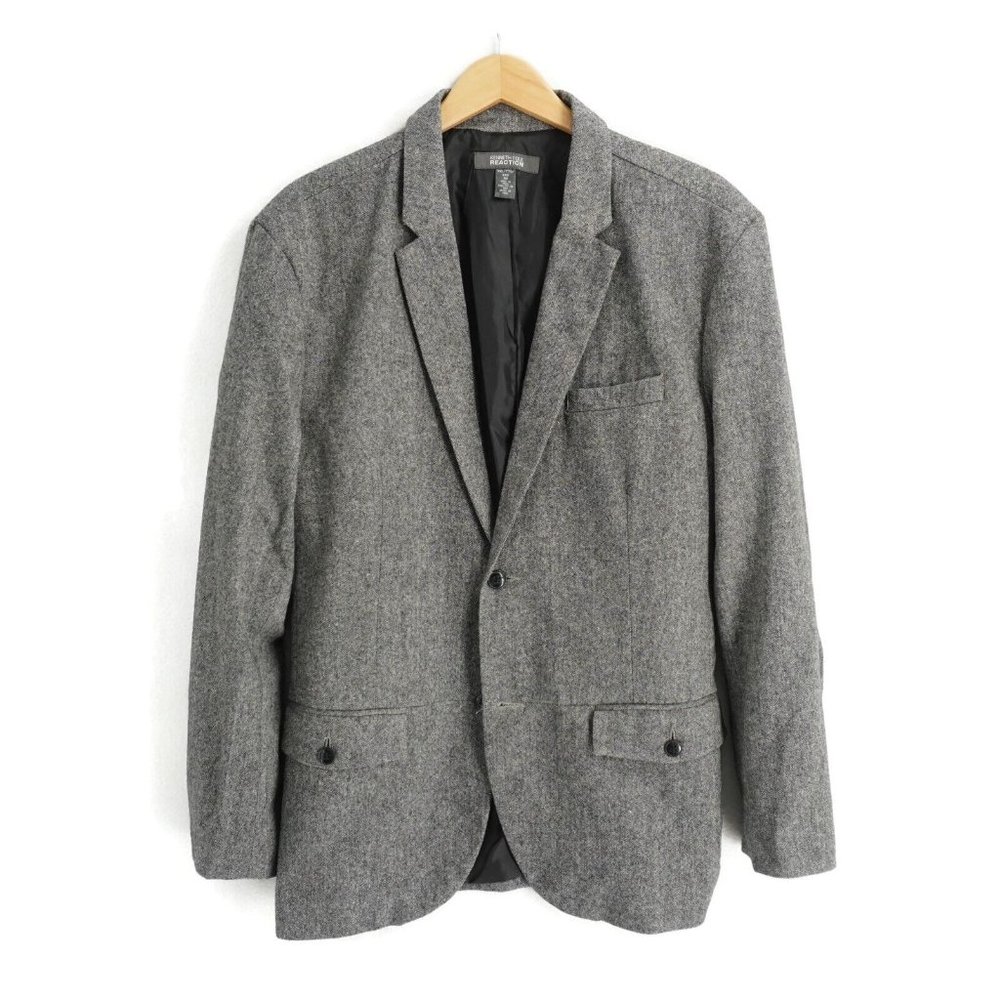 Kenneth Cole Mens Sport Coat Blazer Gray Tweed Wool Blend Two Button Size 2XL